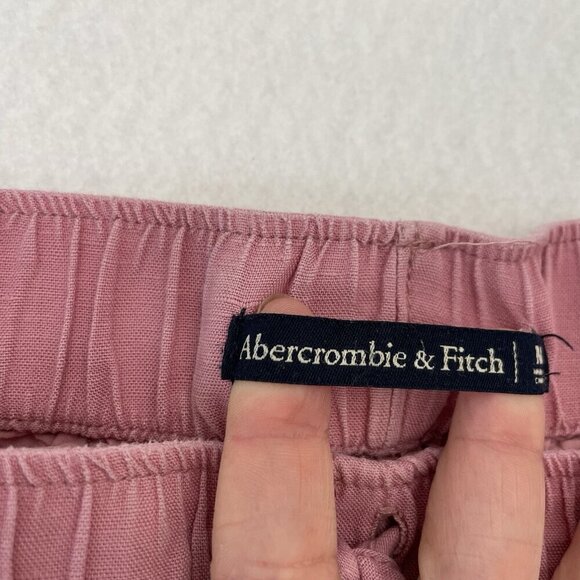 Abercrombie & Fitch Linen Blend Wide Leg Cropped Ankle Pant Pink size Medium - Picture 7 of 8